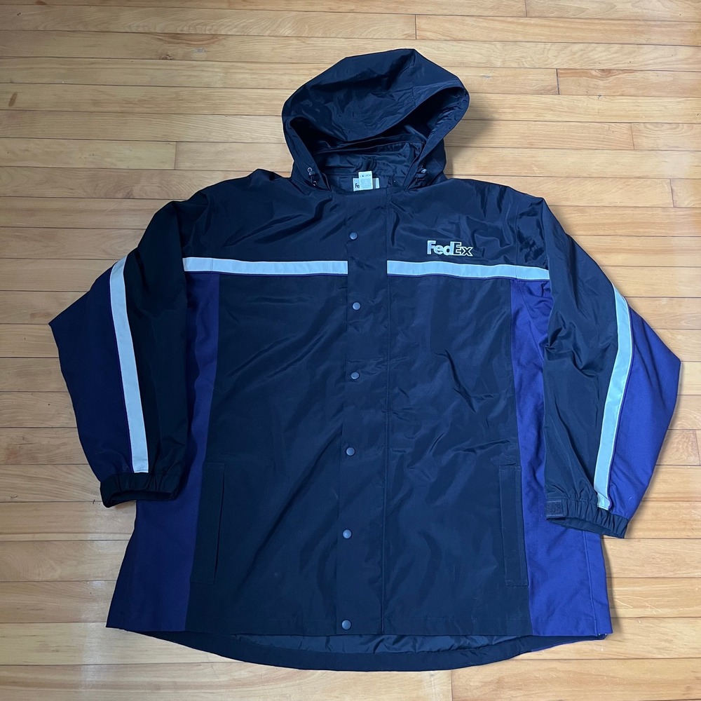 FedEx VF Imagewear Hooded Rain Jacket Reflective Navy Blue FD3326 Mens 4XL
